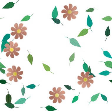 Yeşil yapraklı soyut çiçekler pürüzsüz desen, vektör çizimi