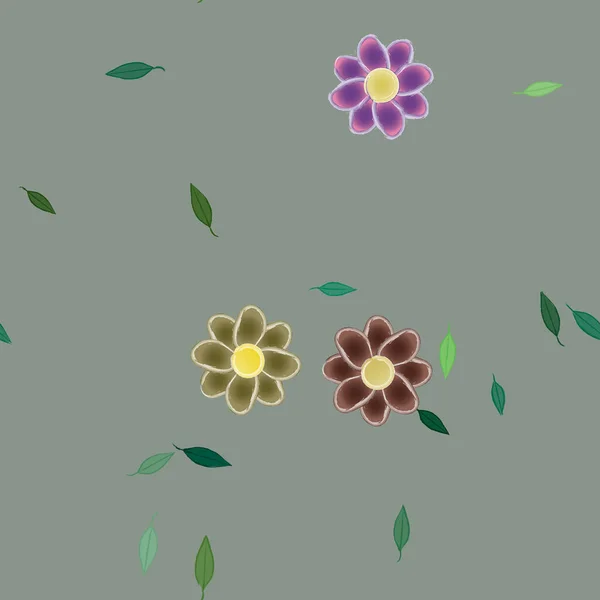 Flores Abstractas Con Hojas Verdes Patrón Sin Costura Ilustración Vectorial — Archivo Imágenes Vectoriales