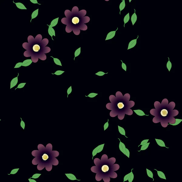 Fleurs Avec Feuilles Fond Sans Couture Illustration Vectorielle — Image vectorielle