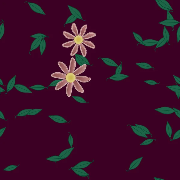 Flores Con Hojas Fondo Sin Costuras Ilustración Vectorial — Vector de stock