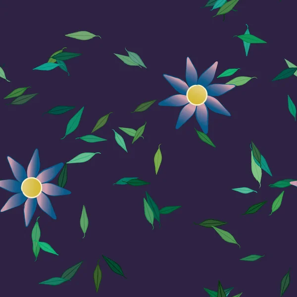 Fleurs Avec Feuilles Fond Sans Couture Illustration Vectorielle — Image vectorielle