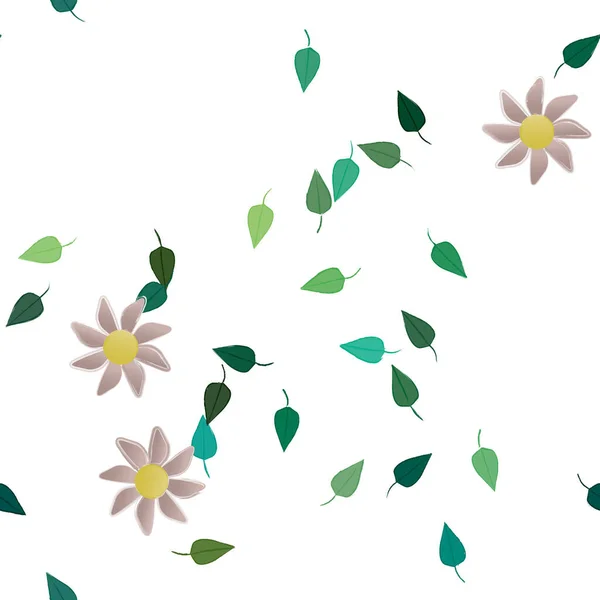 Fleurs Avec Feuilles Fond Sans Couture Illustration Vectorielle — Image vectorielle