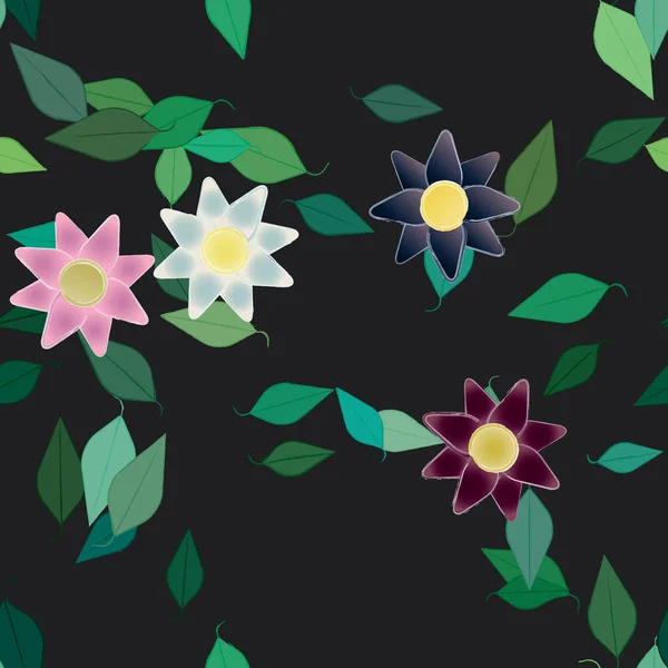 Flores Abstractas Con Hojas Verdes Patrón Sin Costura Ilustración Vectorial — Archivo Imágenes Vectoriales