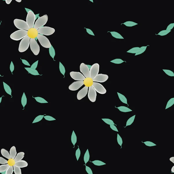 Flores Con Hojas Fondo Sin Costuras Ilustración Vectorial — Archivo Imágenes Vectoriales