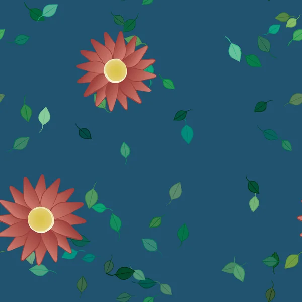 Blumen Mit Blättern Nahtloser Hintergrund Vektorillustration — Stockvektor