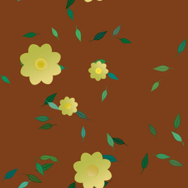 Flores Con Hojas Fondo Sin Costuras Ilustración Vectorial — Vector de stock