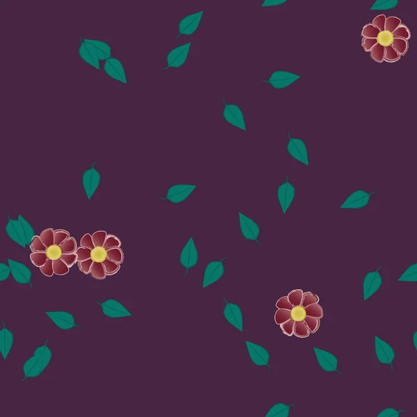 Flores Con Hojas Fondo Sin Costuras Ilustración Vectorial — Vector de stock