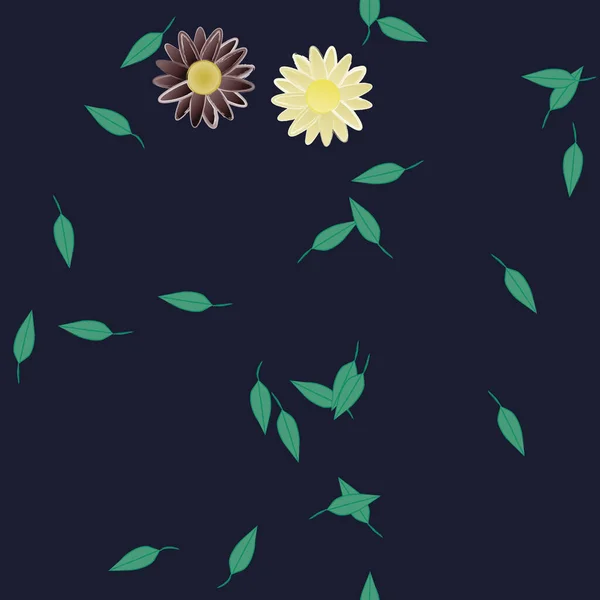 Fleurs Avec Feuilles Fond Sans Couture Illustration Vectorielle — Image vectorielle