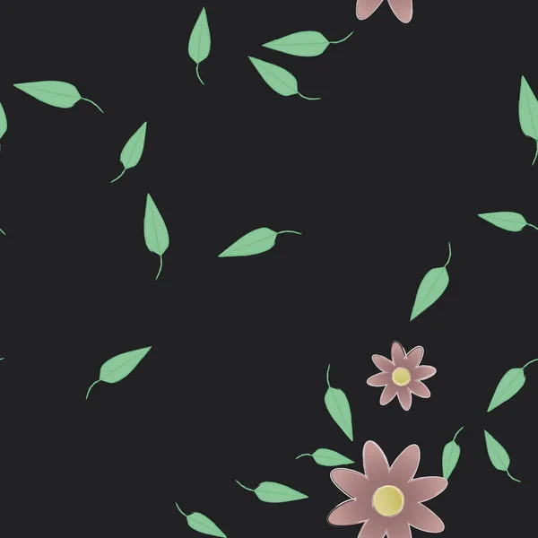 Flores Con Hojas Fondo Sin Costuras Ilustración Vectorial — Vector de stock