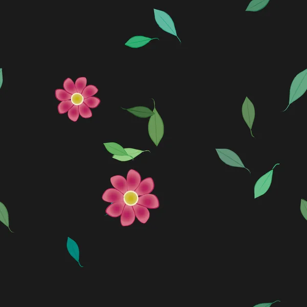 Fleurs Avec Feuilles Fond Sans Couture Illustration Vectorielle — Image vectorielle