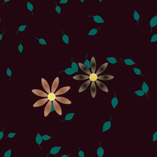 Fleurs Avec Feuilles Fond Sans Couture Illustration Vectorielle — Image vectorielle