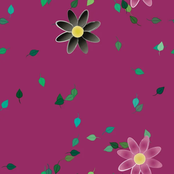 Fleurs Abstraites Avec Des Feuilles Vertes Motif Sans Couture Illustration — Image vectorielle