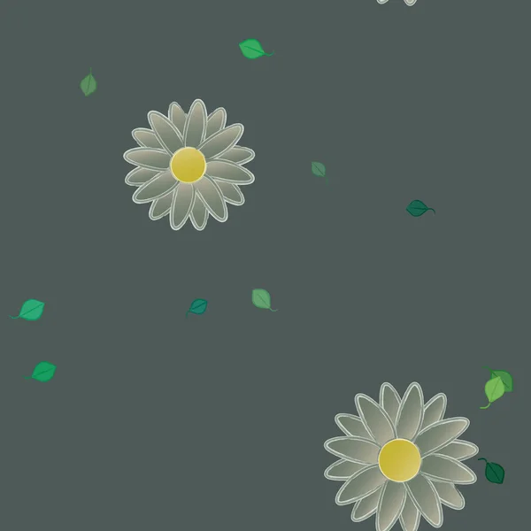 Flores Abstractas Con Hojas Verdes Patrón Sin Costura Ilustración Vectorial — Archivo Imágenes Vectoriales