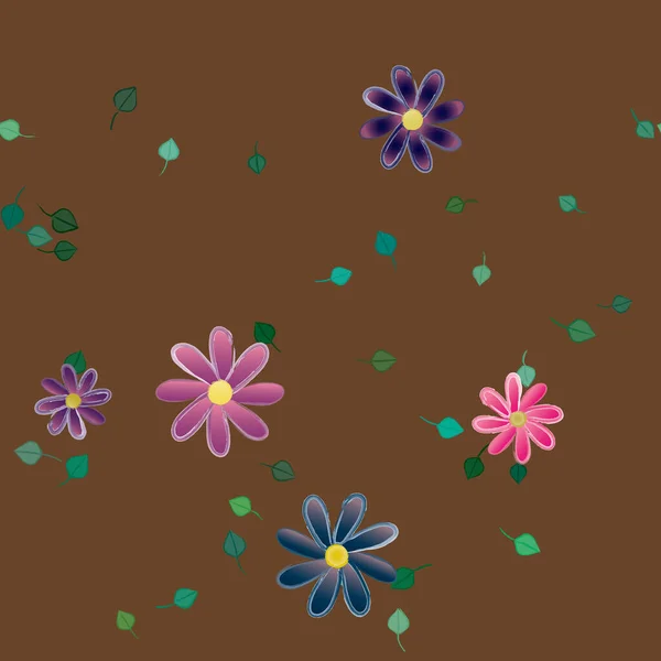 Flores Con Hojas Fondo Sin Costuras Ilustración Vectorial — Vector de stock