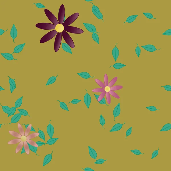 Flores Con Hojas Fondo Sin Costuras Ilustración Vectorial — Vector de stock