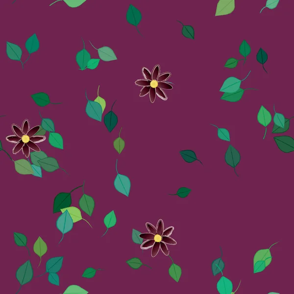 Fleurs Avec Feuilles Fond Sans Couture Illustration Vectorielle — Image vectorielle