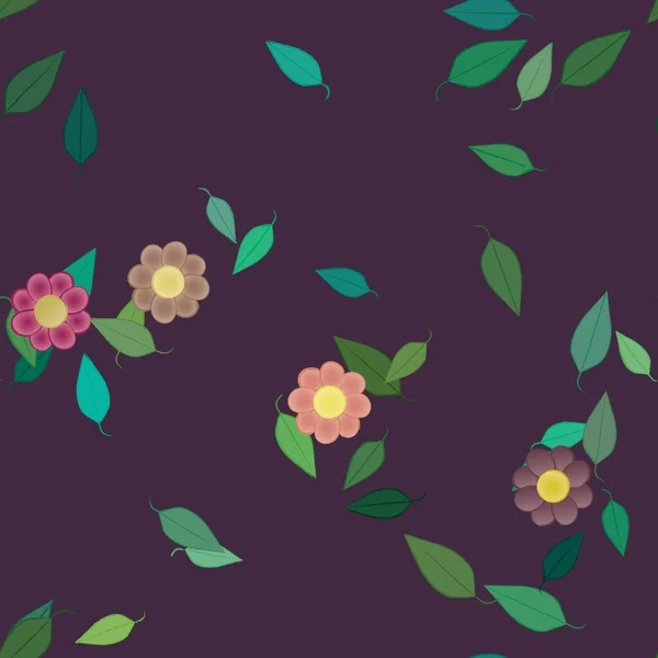 Flores Con Hojas Fondo Sin Costuras Ilustración Vectorial — Vector de stock