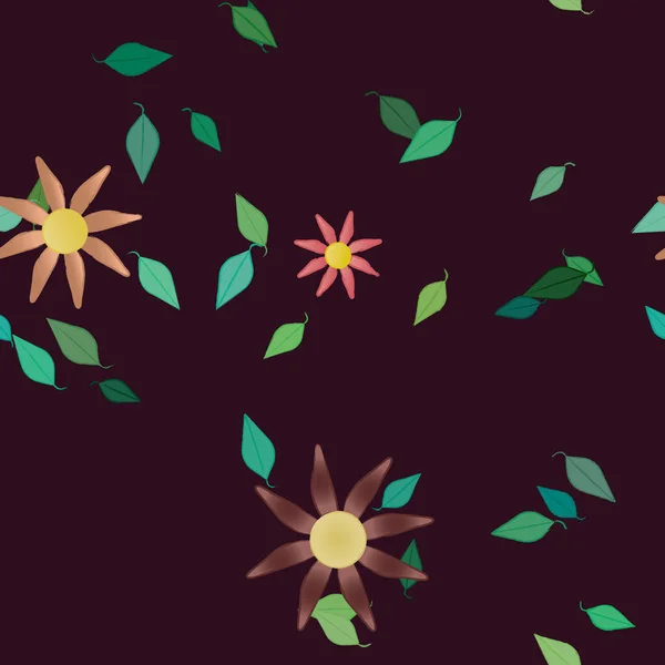 Flores Con Hojas Fondo Sin Costuras Ilustración Vectorial — Vector de stock