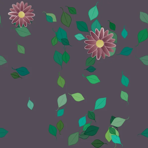 Blommor Med Blad Sömlös Bakgrund Vektor Illustration — Stock vektor