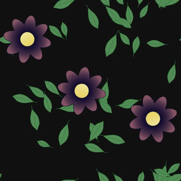 Blommor Med Blad Sömlös Bakgrund Vektor Illustration — Stock vektor