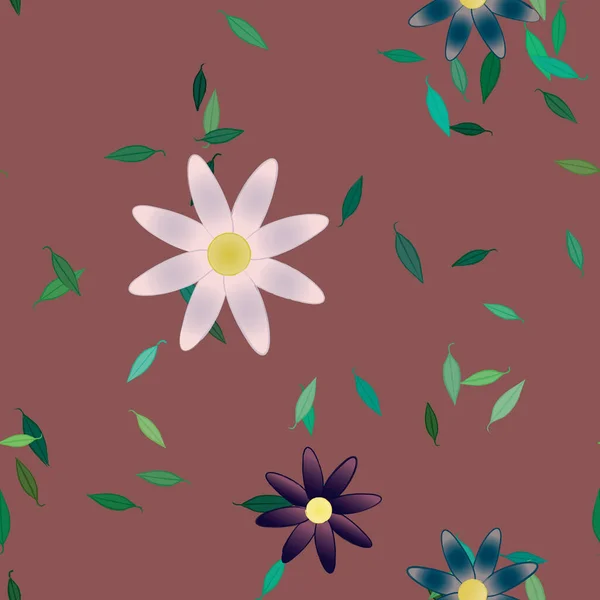 Fleurs Abstraites Avec Des Feuilles Vertes Motif Sans Couture Illustration — Image vectorielle