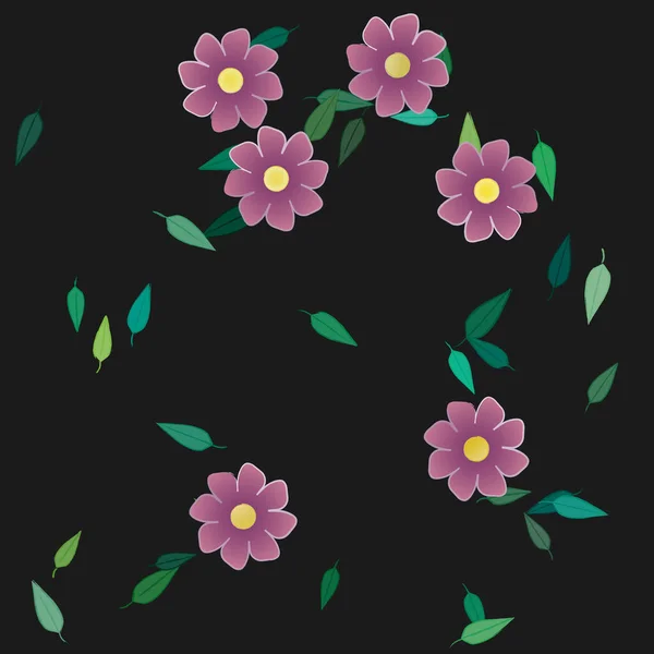 Fleurs Abstraites Avec Des Feuilles Vertes Motif Sans Couture Illustration — Image vectorielle