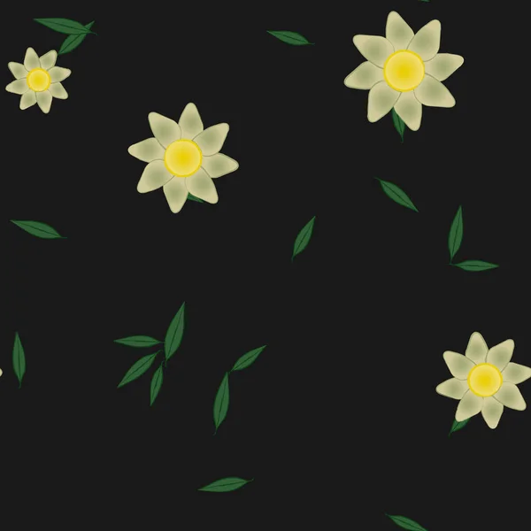 Flores Abstractas Con Hojas Verdes Patrón Sin Costura Ilustración Vectorial — Vector de stock