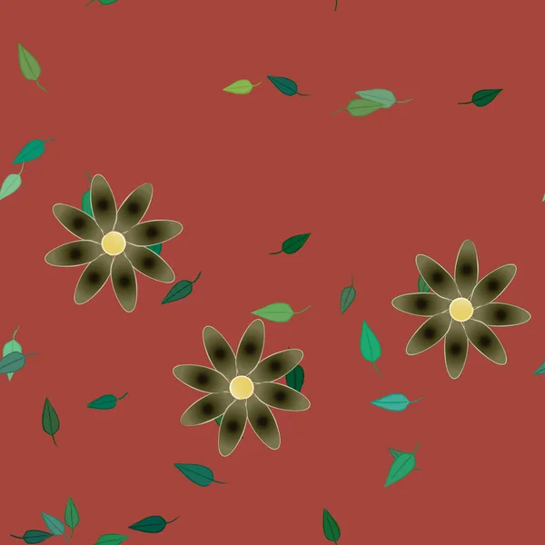 Flores Abstractas Con Hojas Verdes Patrón Sin Costura Ilustración Vectorial — Vector de stock