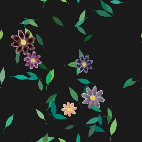 Fleurs Abstraites Avec Des Feuilles Vertes Motif Sans Couture Illustration — Image vectorielle