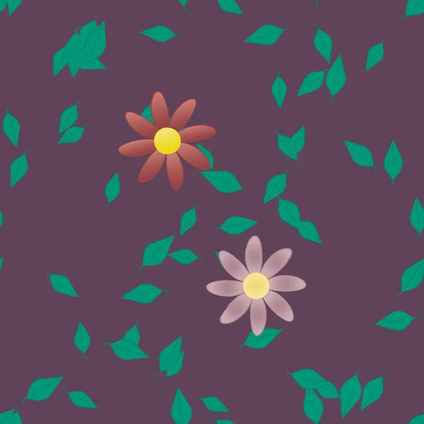 Flores Con Hojas Fondo Sin Costuras Ilustración Vectorial — Vector de stock