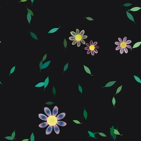 Flores Abstractas Con Hojas Verdes Patrón Sin Costura Ilustración Vectorial — Vector de stock