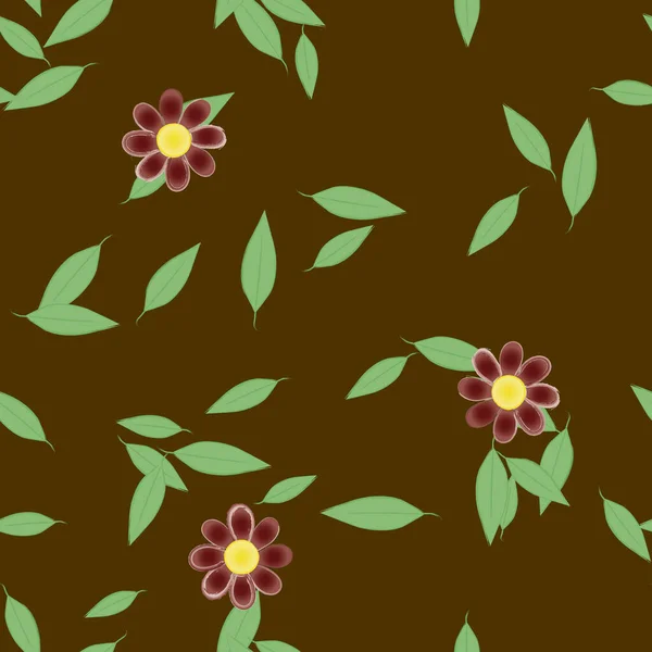 Flores Abstractas Con Hojas Verdes Patrón Sin Costura Ilustración Vectorial — Vector de stock