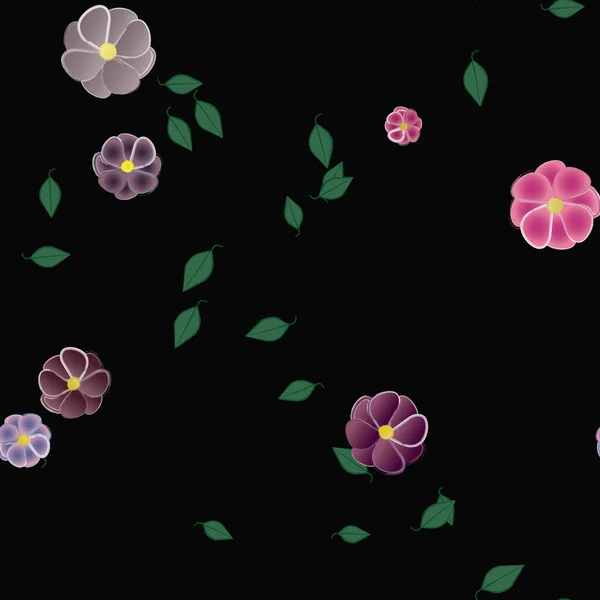 Fleurs Abstraites Avec Des Feuilles Vertes Motif Sans Couture Illustration — Image vectorielle