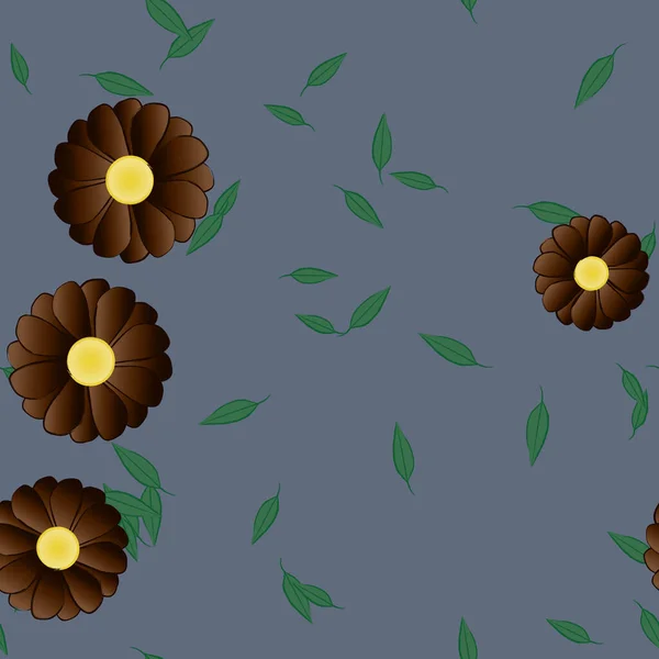 Flores Con Hojas Fondo Sin Costuras Ilustración Vectorial — Vector de stock