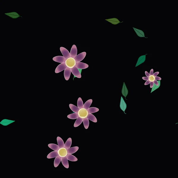 Flores Con Hojas Fondo Sin Costuras Ilustración Vectorial — Vector de stock