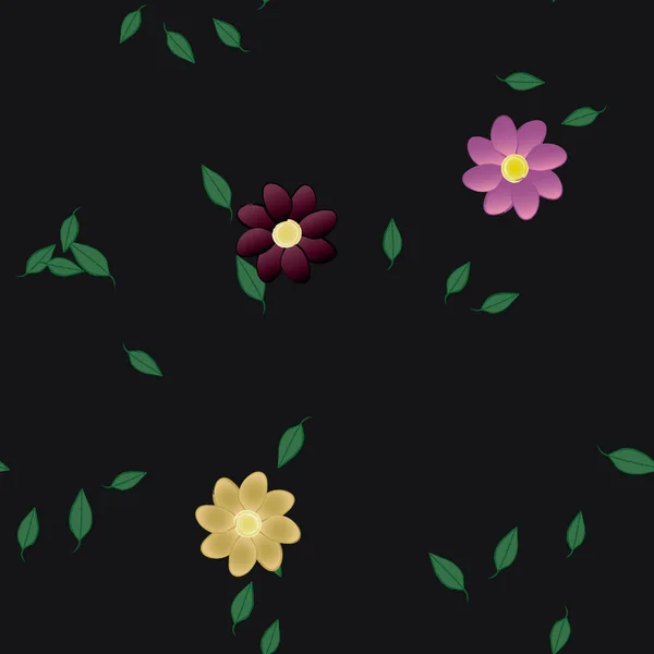 Flores Con Hojas Fondo Sin Costuras Ilustración Vectorial — Vector de stock