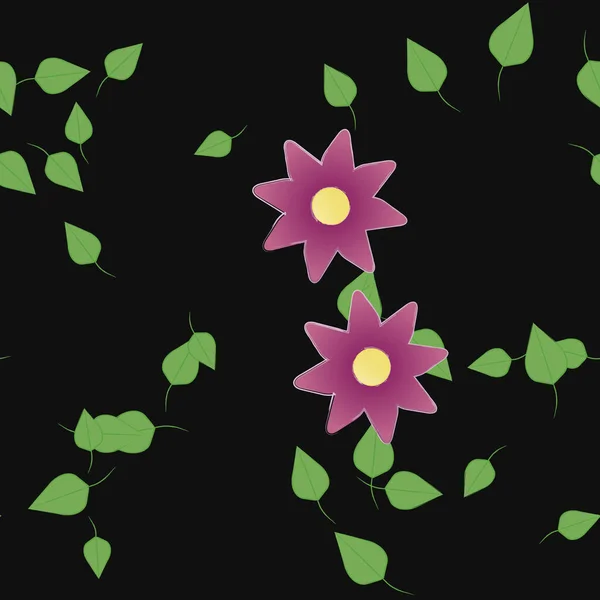 Flores Con Hojas Fondo Sin Costuras Ilustración Vectorial — Archivo Imágenes Vectoriales