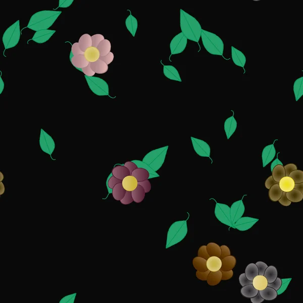 Flores Abstractas Con Hojas Verdes Patrón Sin Costura Ilustración Vectorial — Vector de stock