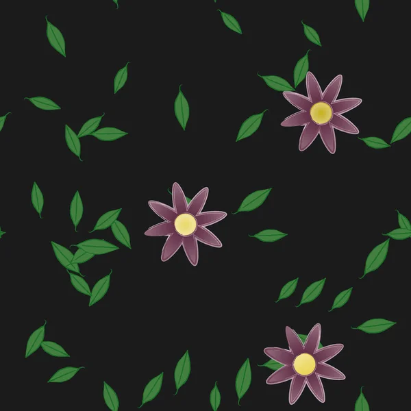 Fleurs Avec Feuilles Fond Sans Couture Illustration Vectorielle — Image vectorielle