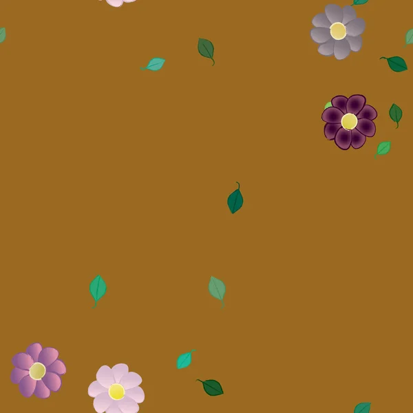 Flores Con Hojas Fondo Sin Costuras Ilustración Vectorial — Archivo Imágenes Vectoriales