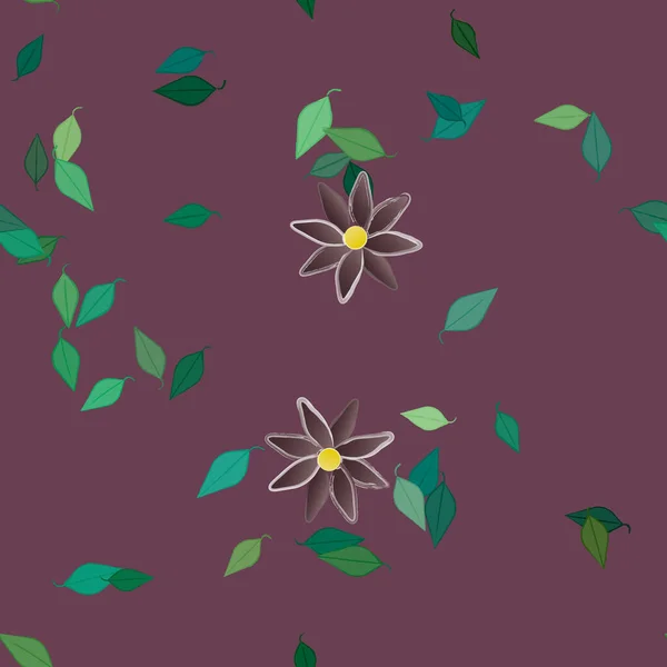 Flores Abstractas Con Hojas Verdes Patrón Sin Costura Ilustración Vectorial — Vector de stock