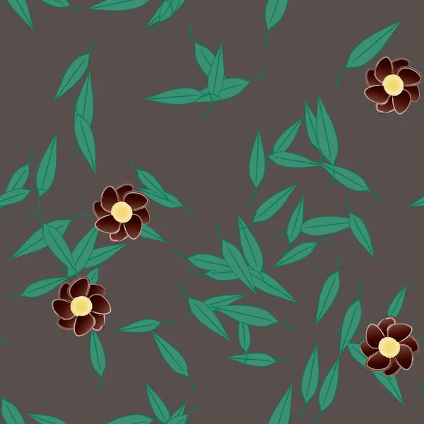 Fleurs Avec Feuilles Fond Sans Couture Illustration Vectorielle — Image vectorielle