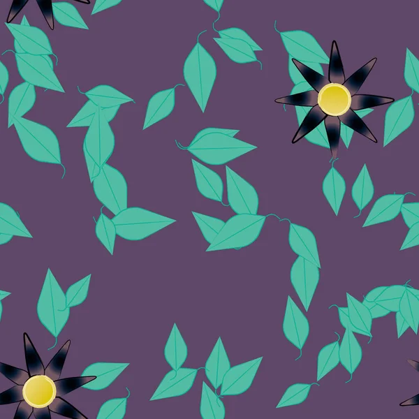 Fleurs Avec Feuilles Fond Sans Couture Illustration Vectorielle — Image vectorielle