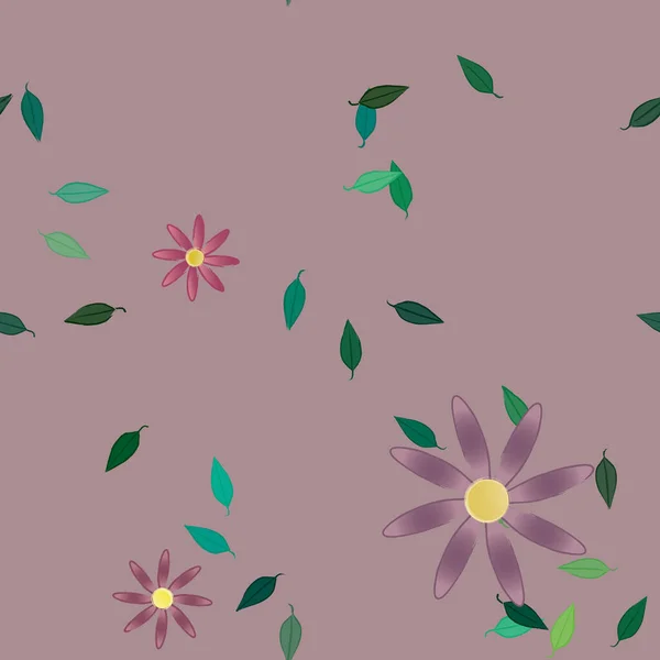 Flores Abstractas Con Hojas Verdes Patrón Sin Costura Ilustración Vectorial — Archivo Imágenes Vectoriales