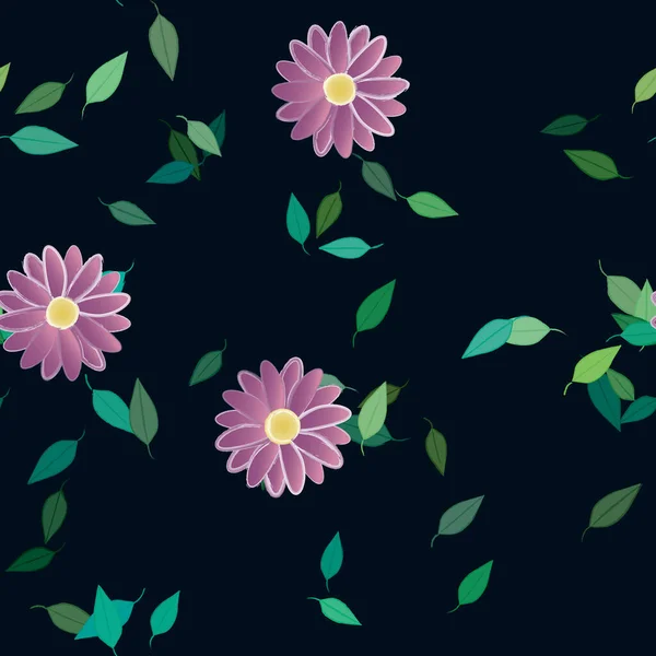 Fleurs Abstraites Avec Des Feuilles Vertes Motif Sans Couture Illustration — Image vectorielle