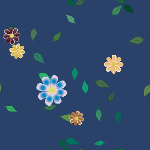 Fleurs Avec Feuilles Fond Sans Couture Illustration Vectorielle — Image vectorielle