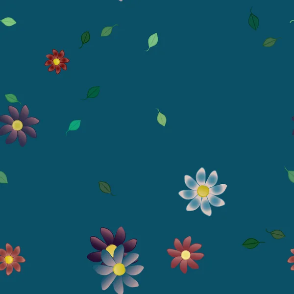 Flores Abstractas Con Hojas Verdes Patrón Sin Costura Ilustración Vectorial — Vector de stock