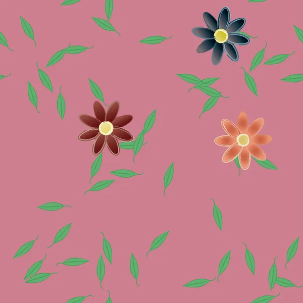 Abstrakta Blommor Med Gröna Blad Sömlös Mönster Vektor Illustration — Stock vektor