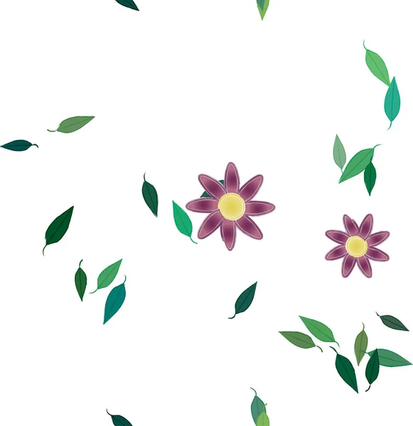 Flores Com Folhas Sem Costura Fundo Ilustração Vetorial — Vetor de Stock