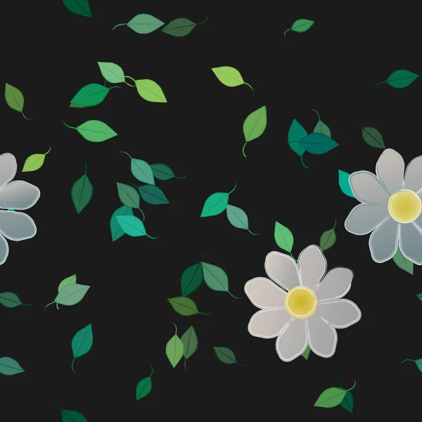 Blumen Mit Blättern Nahtloser Hintergrund Vektorillustration — Stockvektor